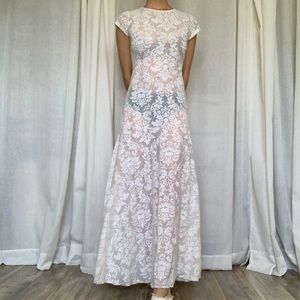 Free People Beach Long White Damask Dress